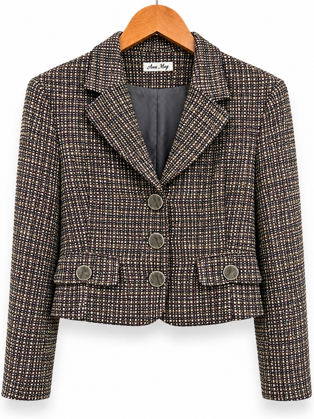 Vintage Ann May 100% Silk Cropped Tweed Blazer Multicolor Size 4
